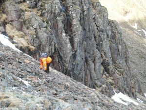 Andrew negotiating the scree slope