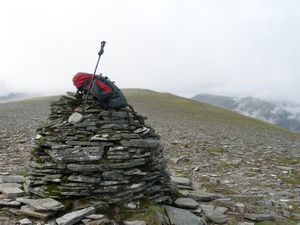 The north 'top' cairn with the south cairn just visible behind and to the right