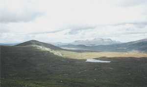 The view over Loch Mhaolach-coire to Cul Mor during the ascent of Conival 