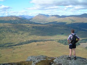 Glen Falloch, the A82 and distant hills