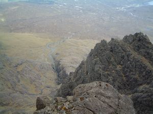 Looking down to the Bhasteir Gorge from near the top of Sgurr nan Gillean's West ridge.