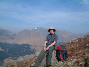 Taking a rest at the 2093 ft level on Beinn Chaorach