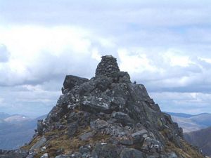 The summit cairn of Sgurr a' Bhealaich Dheirg