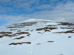 Single line of footsteps leading up Sgor Gaibhre