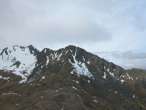 The Saddle with the Forcan Ridge to the right and our snow slide slope to the left